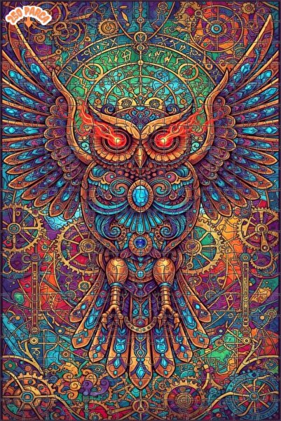 Esranın Dünyası Mysterious Steam Power Owl Art Double-Layer Framed Wooden Puz...