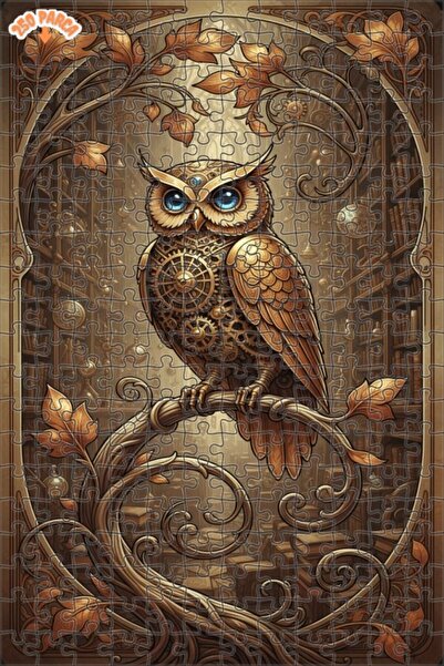 Esranın Dünyası Magical Mechanical Owl Oil Painting Look Double Layer Framed ...