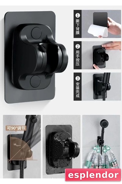 esplendor Adhesive Shower Head Holder Adjustable Black