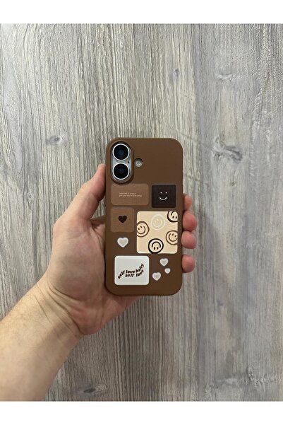 YZGOLDEN iPhone 16 Compatible Velvet Brown Smile Printed Phone Case