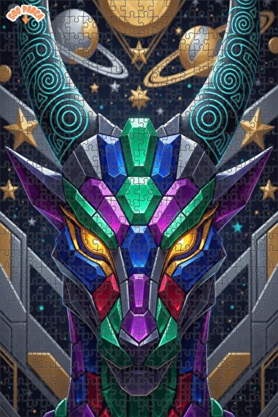 Esranın Dünyası Cosmic Dragon Looking Modern Art Wooden Puzzle 500 Pieces 50X30