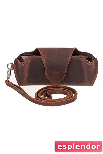 esplendor Riviera Leather Strap Glasses Case Antique Brown