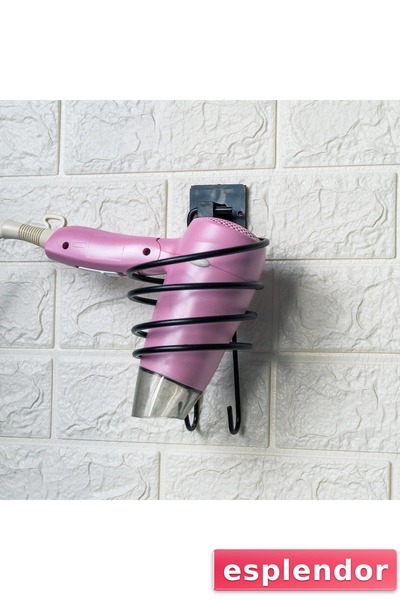 esplendor حامل مجفف الشعر ذاتي اللصق من المعدن الأسود المقاوم للصدأ