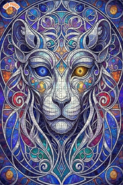 Esranın Dünyası Mysterious Lion Art Oil Painting Lookalike Double-Layer Frame...