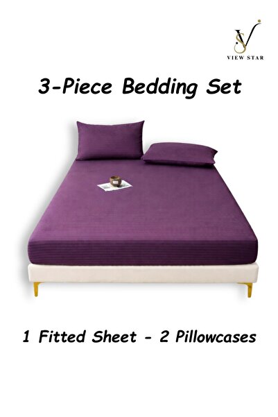 View star Viewstar 3-Piece Striped Fitted Bed Sheet Set with 2 Pillowcases, S...