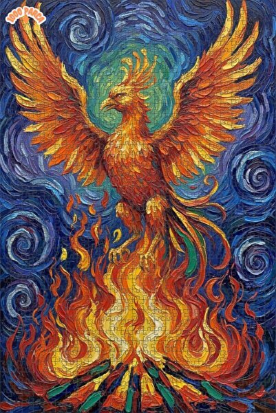 Esranın Dünyası Flaming Phoenix Oil Painting Look Double Layer Framed Wooden ...