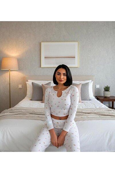 LİLA İÇ GİYİM Γυναικείο Σετ Πιτζάμες με Φλοράλ Σχέδια, Πλεκτό, Μακρυμάνικο