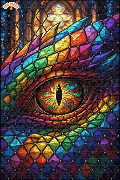 Esranın Dünyası Rainbow Dragon Eye Stained Glass Art Double-Layer Framed Wood...