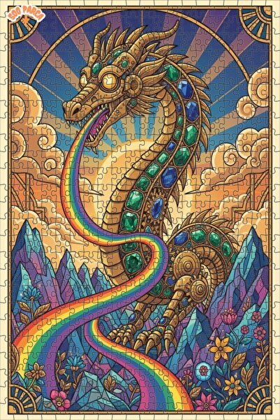 Esranın Dünyası لغز خشبي على شكل تنين مدرع قوس قزح مزدوج الطبقات إطارًا 500 ق...