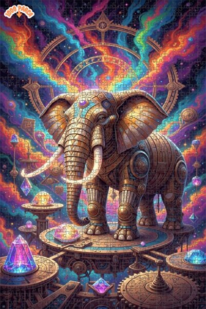 Esranın Dünyası لوحة فنية خشبية للفيل الكوني المبهج مزدوج الطبقات قطعة مربعة ...