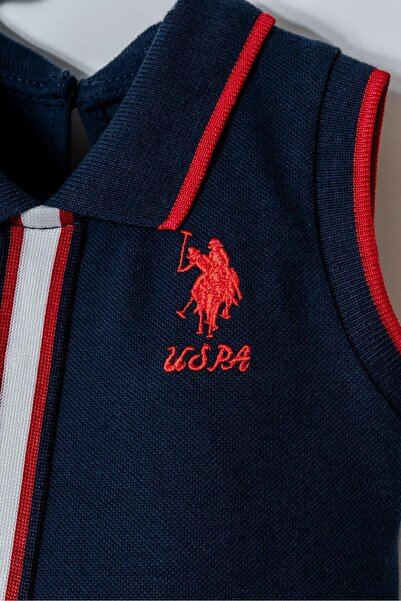 U.S. Polo Assn. فستان بيكيه بدون أكمام بياقة بولو للفتيات الصغيرات، 100% قطن