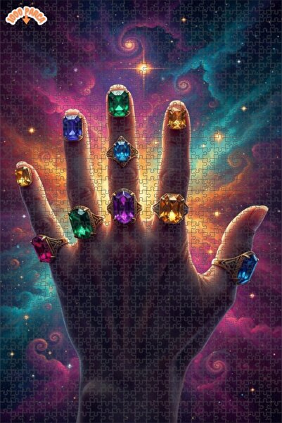 Esranın Dünyası Mysterious Galaxy Stone Rings Double-Layer Framed Wooden Puzz...