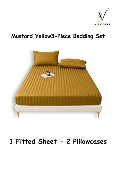 View star Viewstar 3-Piece Striped Fitted Bed Sheet Set with 2 Pillowcases, S...