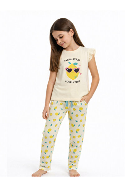 Victor and Jane Girls’ Pajama Set – “Hello Summer” Frill Sleeve Top & Lemon P...