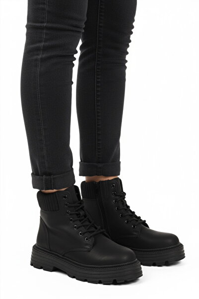 Aspor Black Emerald Fleece Zippered Women's Heeled Boots