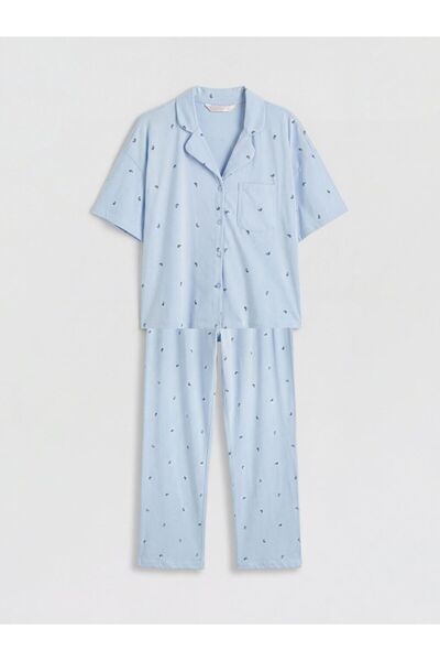 LC Waikiki Shirt Collar Printed Women's Pajamas Set