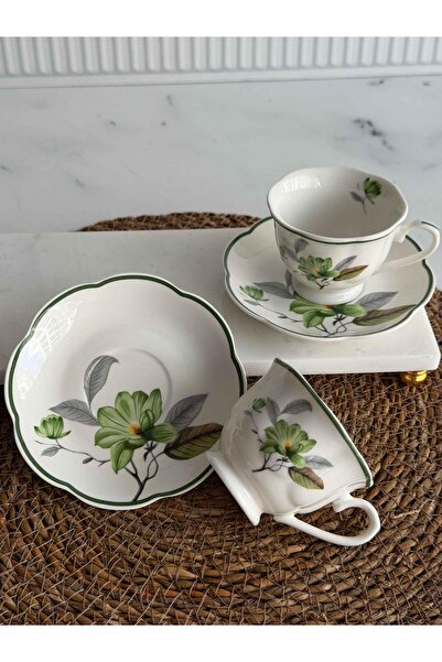 ROSSEV Porcelain Turkish Coffee Cup for 2 People Ofelya Green