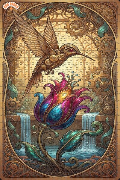 Esranın Dünyası Mechanical Hummingbird and Magical Flower Double-Layer Framed...