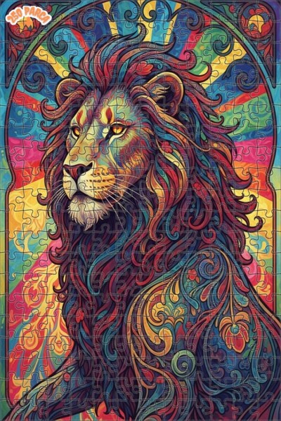 Esranın Dünyası Lion Patterned Oil Painting Lookalike Double-Layer Framed Woo...