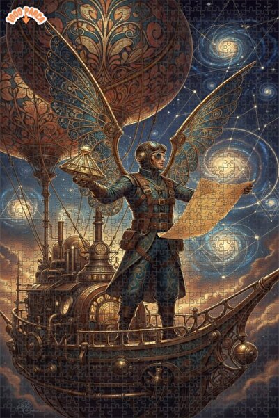 Esranın Dünyası Celestial Explorer Steampunk Oil Painting Double-Layer Framed...