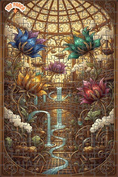 Esranın Dünyası Steampunk Flowers and Steam Ships Double-Layer Frameable Wood...