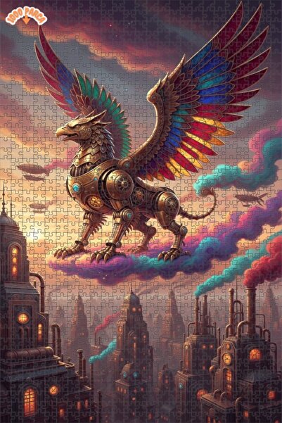 Esranın Dünyası Steam-Winged Lion Grijon Artwork Double-Layer Framed Wooden P...