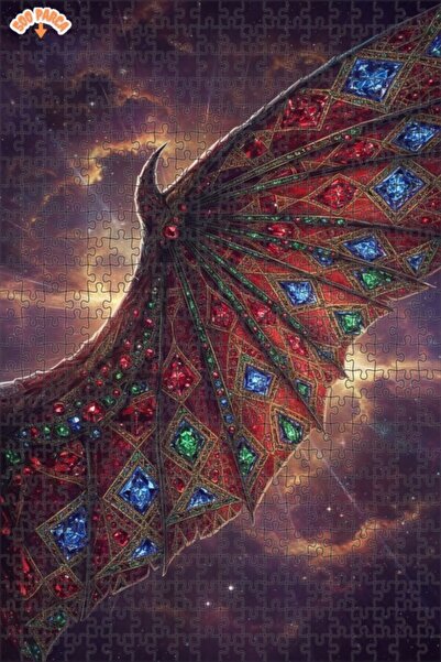 Esranın Dünyası Majestic Emerald and Ruby Dragon Wing Mosaic Double-Layer Fra...