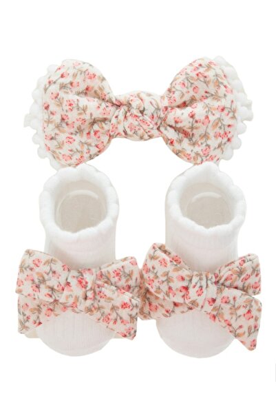Bambimici - Anika Socks & Ribbon Bow Headband Set - Floral Red