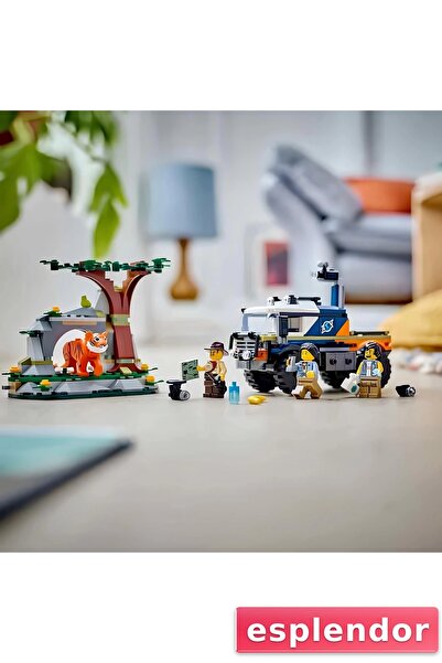 esplendor مجموعة بناء الشاحنة الوعرة وتماثيل النمر لمغامرة الغابة