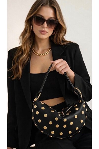 Melos Butik Baguette neagră pentru femei cu accesorii piele El geantă crossbody