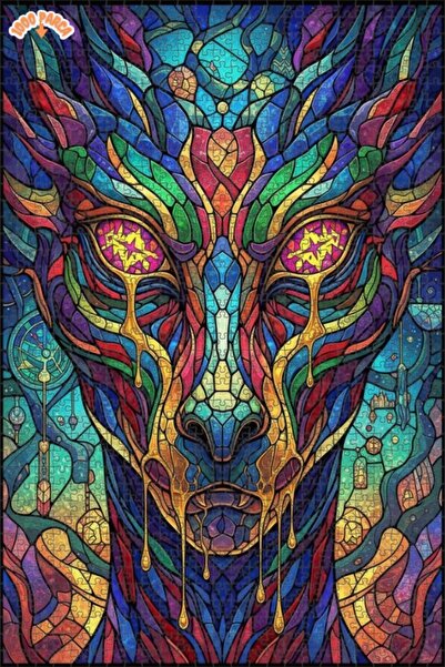 Esranın Dünyası Colorful Faced Abstract Monster Mosaic Art Double-Layer Frame...