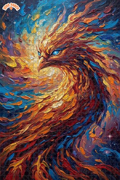 Esranın Dünyası Flame-Embered Emerald-Eyed Phoenix Oil Painting Double-Layer ...