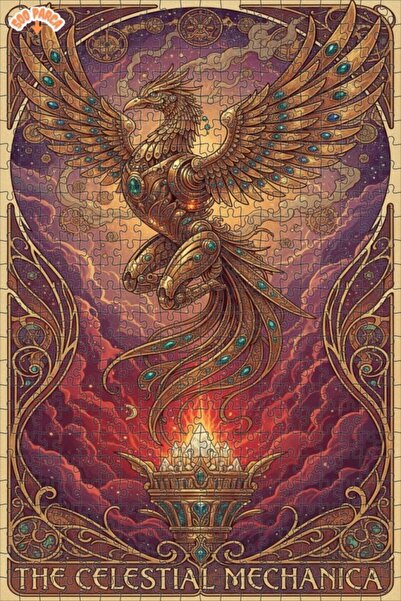 Esranın Dünyası لغز خشبي ميكانيكي على شكل طائر الفينيق بمظهر الزيت الملون، ذو...