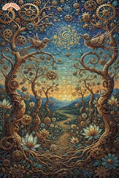 Esranın Dünyası Steamy Forest Wonderland Oil Painting Double-Layer Framed Woo...