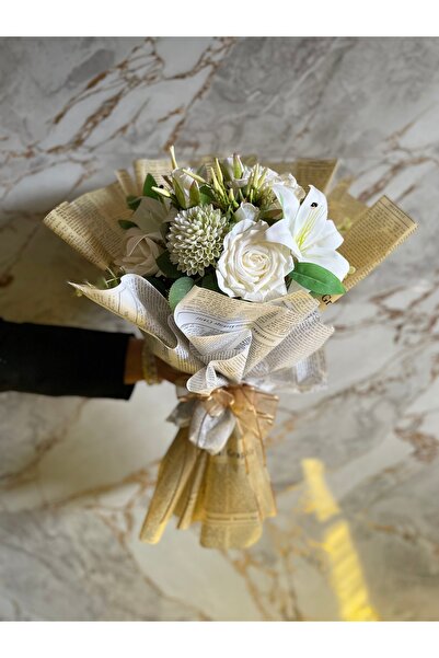 çiçek rengi dekor باقة زهور صناعية بيضاء فاخرة - تشكيلة زنابق وورود - باقة زه...