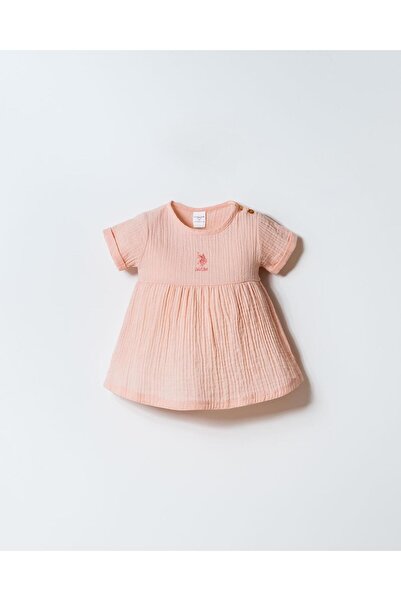 U.S. Polo Assn. Baby Girl Muslin Dress 100% Cotton – Summer, Breathable Fabric