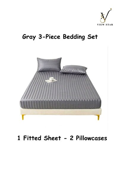 View star Viewstar 3-Piece Striped Fitted Bed Sheet Set with 2 Pillowcases, S...