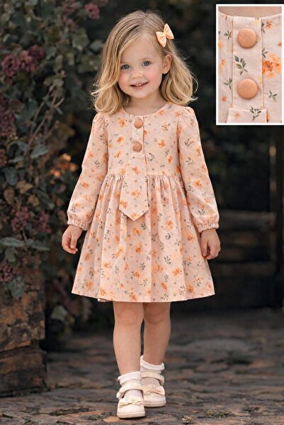 KOZADANKIDS MENSIS ÇİÇEK DESENLİ KUŞAKLI ÇOCUK ELBİSE