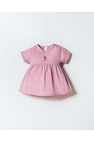 U.S. Polo Assn. Baby Girl Muslin Dress 100% Cotton – Summer, Breathable Fabric