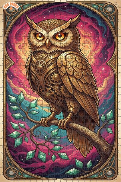 Esranın Dünyası Mechanical Owl Art Double Layer Framed Wooden Puzzle 500 Piec...