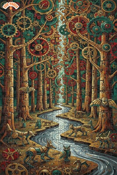 Esranın Dünyası Mechanical Forest Wonderland Double-Layer Framed Wooden Puzzl...