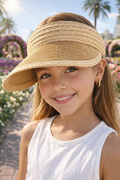 MARBERRY Pălărie pentru fete cu vizor din paie, culoare camel, 10-18 ani