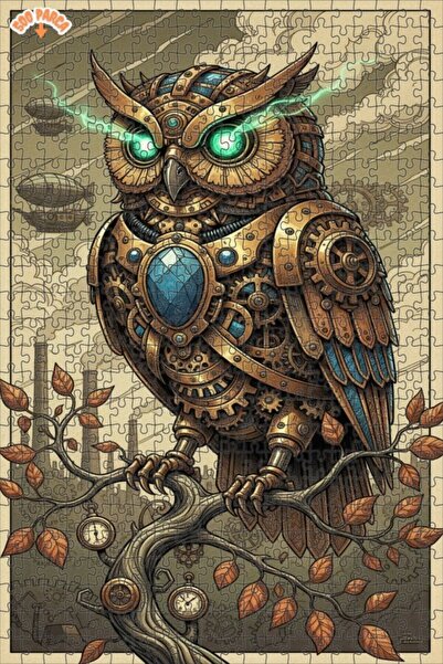 Esranın Dünyası Mechanical Owl Art Double Layer Framed Wooden Puzzle 500 Piec...
