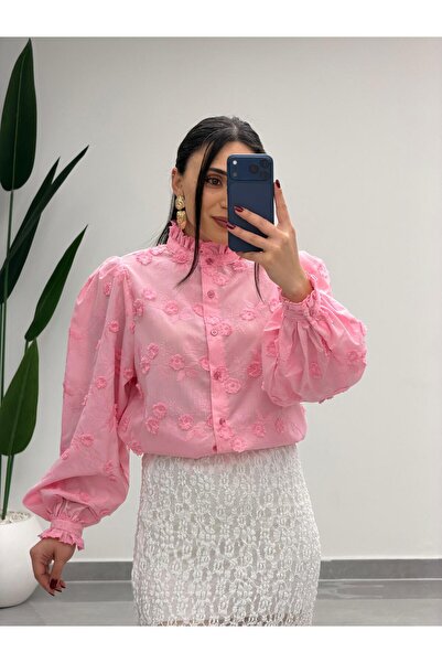 MARGA Kabartma Çiçek Desenli Hakim Yaka Gömlek