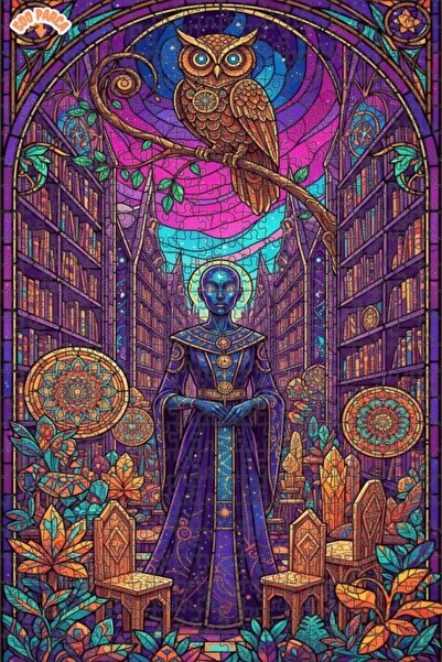 Esranın Dünyası Mysterious Library Owl Art Wooden Puzzle Double-Layer Framed ...