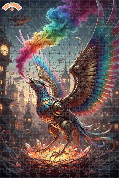 Esranın Dünyası لغز خشبي ميكانيكي على شكل طائر الفينيق ملون بالدخان مكون من م...