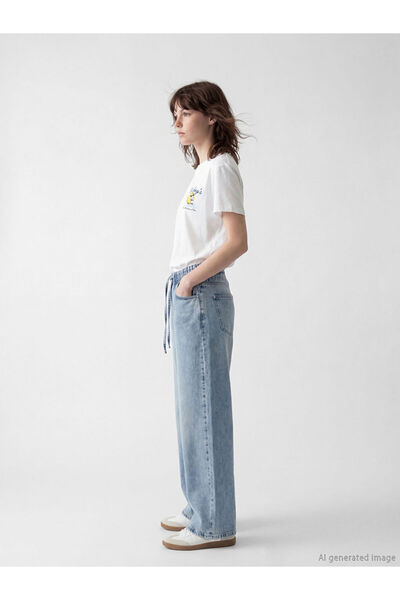 LC Waikiki Xside Blue Elastic Waist Wideleg Women's Jean Trousers from Cc Col...