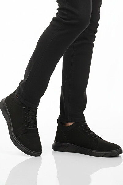 Aspor Black Nubuck Genuine Leather Orthopedic Men's Casual Shoes