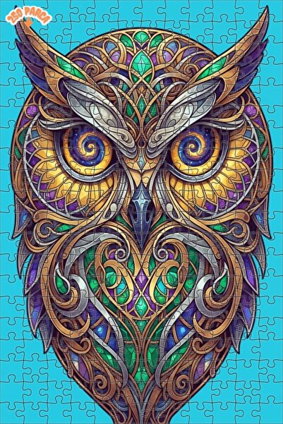 Esranın Dünyası Magical Geometric Owl Oil Painting Lookalike Double-Layer Fra...