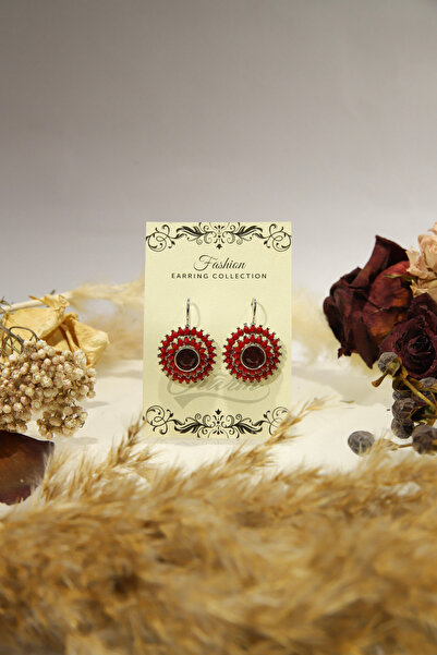 CHARM "Ruby Sun" Earrings - Round earrings with red crystals